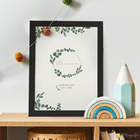 Affiche De Naissance Personnalisée Prénom Initiale Vert Eucalyptus - C - Le Temps Des Paillettes
