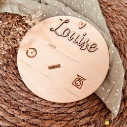 Pancarte de bois infos naissance - rond 