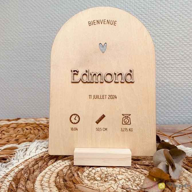 Pancarte de bois infos naissance - Bienvenue