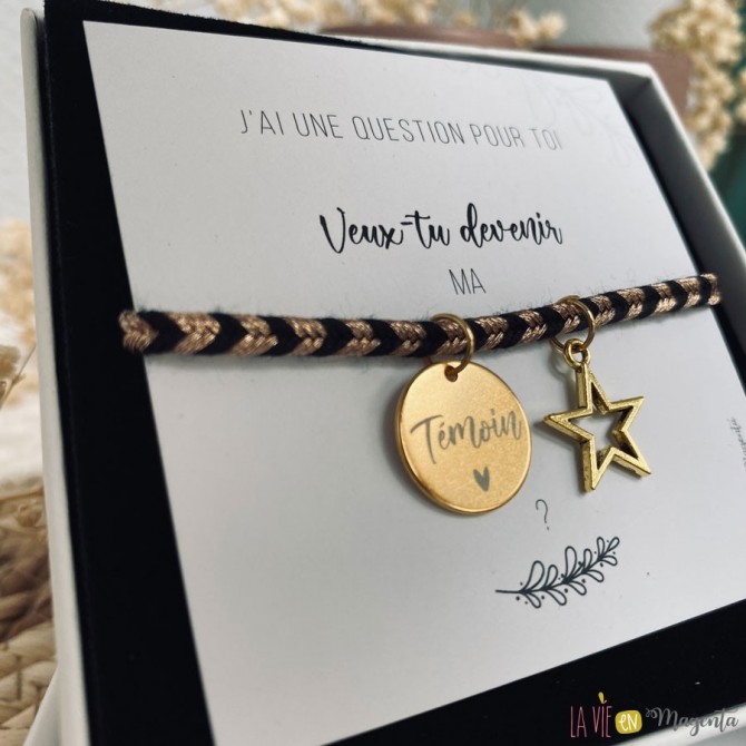 Bracelet noir médaille témoin