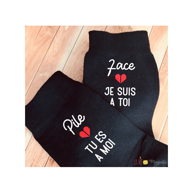 Chaussettes amour - Pile tu es à moi - face je suis à toi