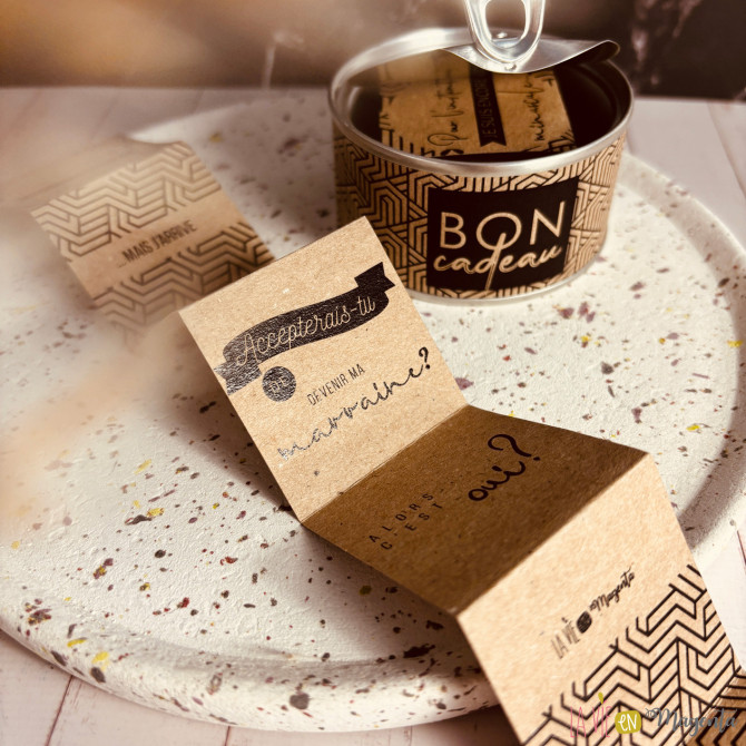 Boite demande de marrain - Boite conserve 'bon cadeau'