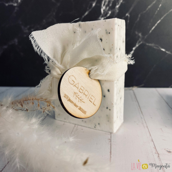 Merci Naissance, bapteme - Savon etiquette bois