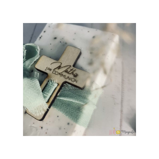 Souvenir communion - Savon croix bois
