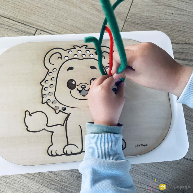 Jeu en bois - lion Montessori - bac trofast
