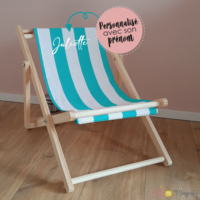 transat de plage personnalisé turquoise prénom