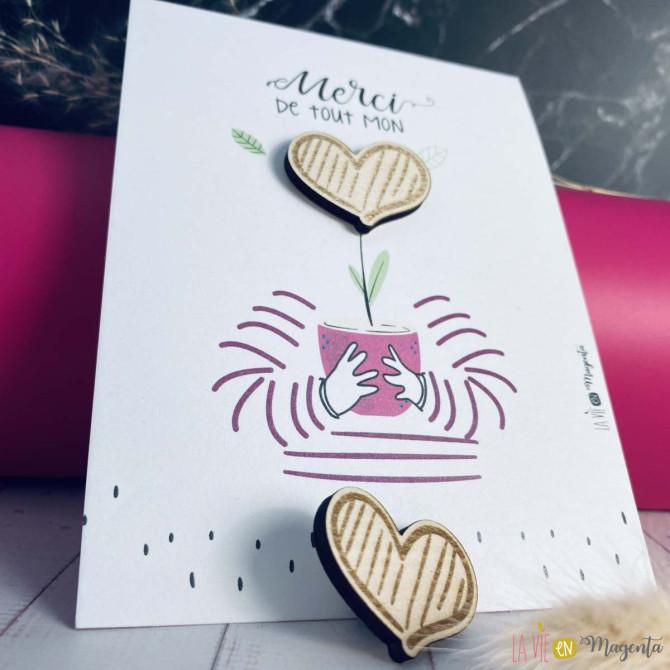 Carte pins en bois – "Merci de tout mon cœur" pour maitresse
