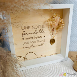 Cadre demande de marraine – Plaquette en bois gravée & fleurs séchées – Cadeau marraine extraordinaire