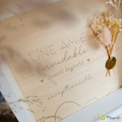 Cadre demande de marraine – Plaquette en bois gravée & fleurs séchées – Cadeau amie marraine