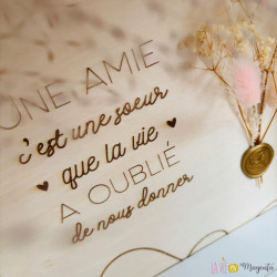 Cadre cadeau pour amie – Citation gravée bois & fleurs séchées