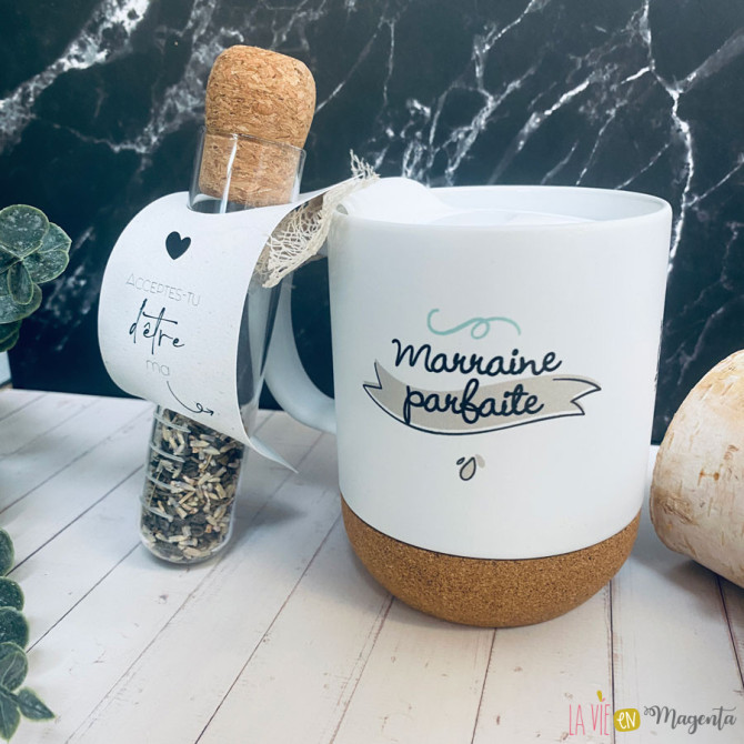 Kit Mug & Infuseur à thé – Demande Marraine – Cadeau Original Annonce Grossesse