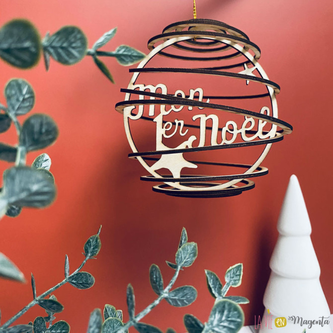 Boule de Noël Spirale en bois - Mon 1er Noel 2025