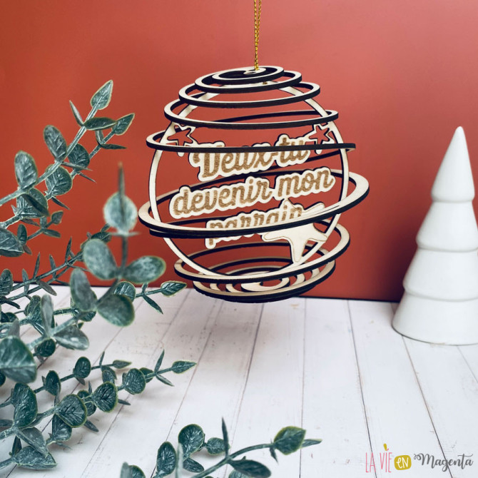 Boule de Noël Spirale en bois - Veux-tu parrain