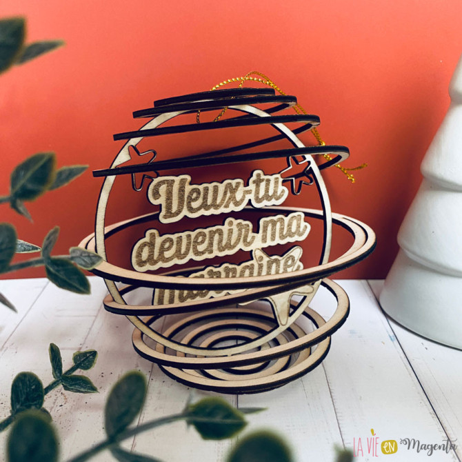 Boule de Noël Spirale en bois - Veux-tu marraine