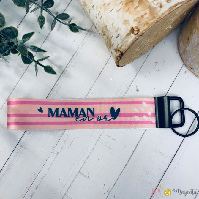 Porte-clés lanière - maman en or