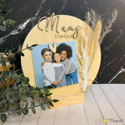 Cadre rond mamy – bois & fleurs séchées – Cadeau mamy