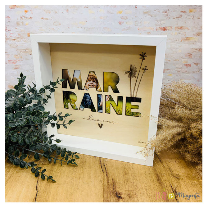 Cadre photo pour marraine – gravé bois