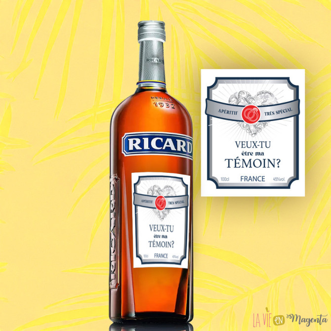 Étiquette bouteille pastis – Demande de témoin femme “Ma témoin”