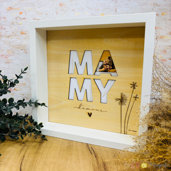 Cadre photo personnalisé – Mamy d’amour – gravé bois