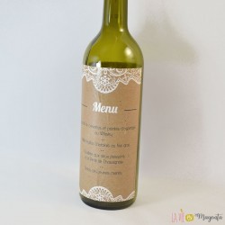 Menu-Etiquette bouteille vin - Effet dentelle