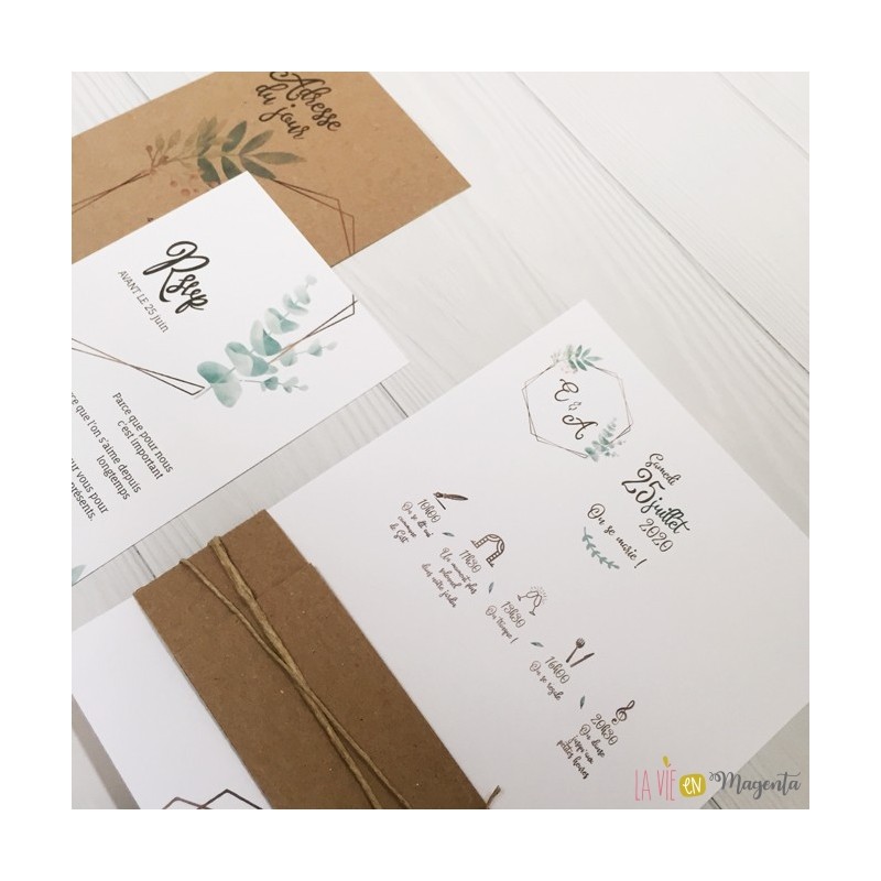 Faire-part champêtre avec enveloppe – Yuna Création