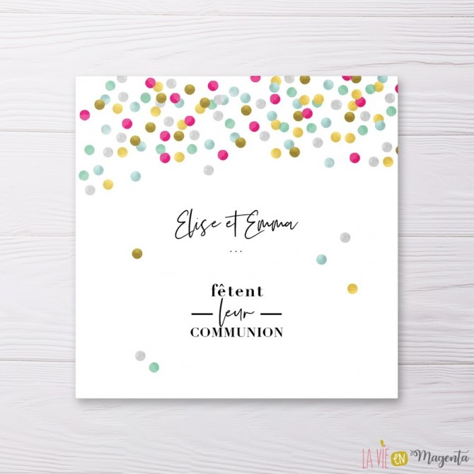 Invitation communion Confettis