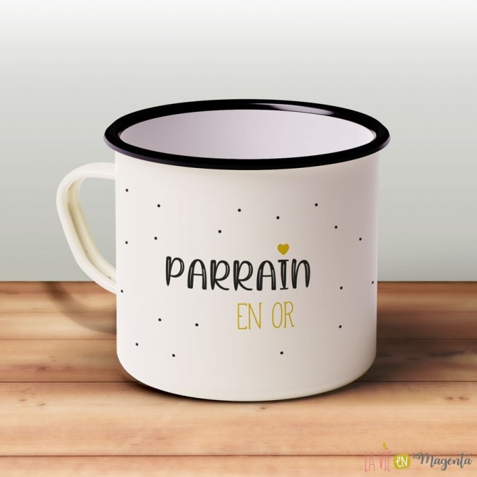 Idée cadeau pour parrain personnalisé prénom - mug émaillé rétro